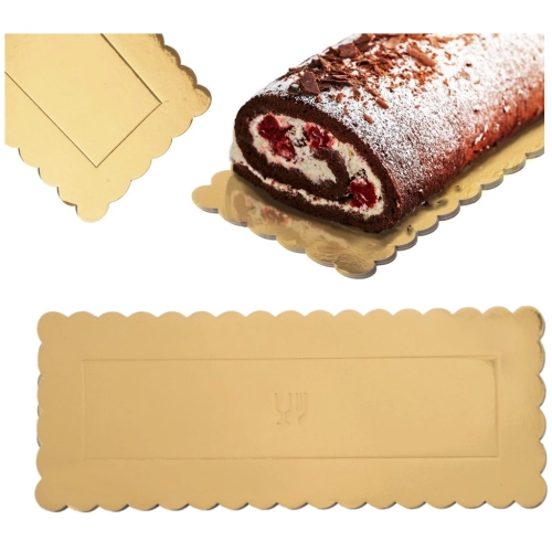 PODKŁAD TACA FALA GRUBY ZŁOTY POD TORT prostokątny sztywny 33x12 cm